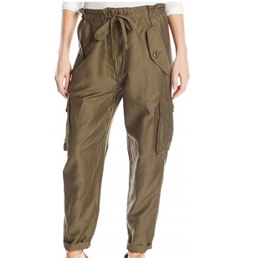 Vince Khaki Green Linen Blend Drawstring Cargo Pant - Small, OVERSIZED!